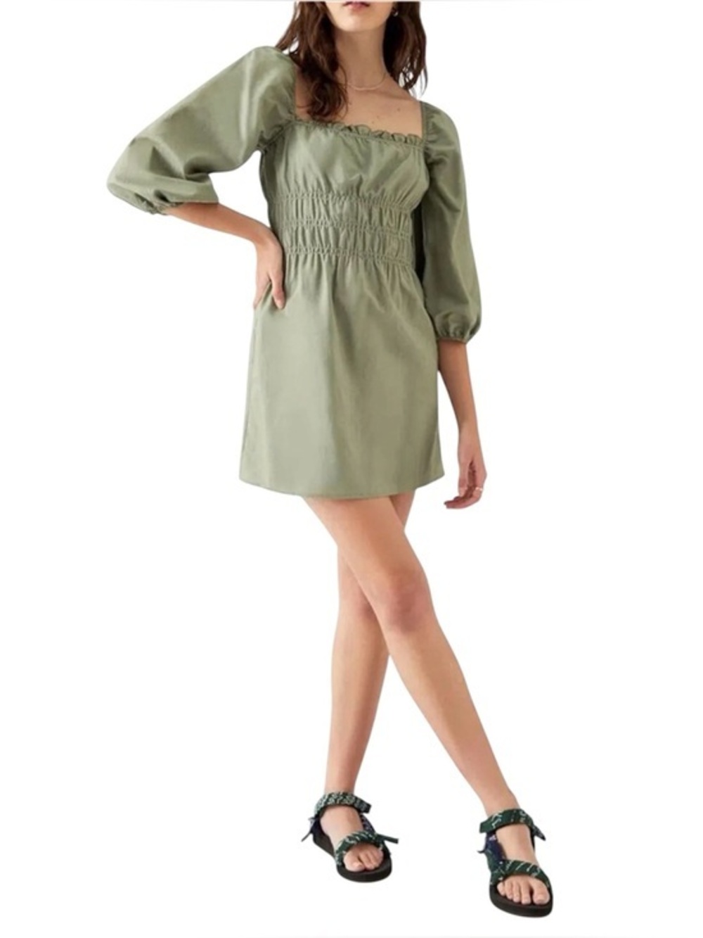 Charlie Holiday Linen Boheme Mini Dress Khaki 💕